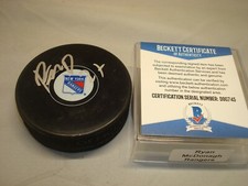 Ryan McDonagh Signed New York Rangers Hockey Puck Autographed Beckett BAS COA 1A