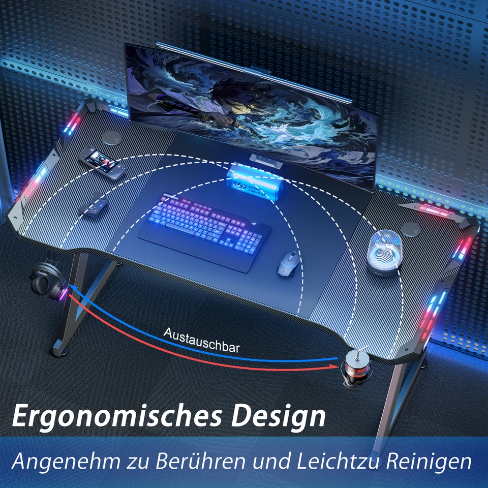 100/120/140/160cm LED Gaming Schreibtisch Ergonomischer Gaming Computertisch - Bild 4 von 4