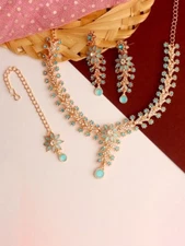 Women Rose Gold Plated Crystals AD Studded Jewellery Set