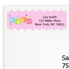 Baby Blocks Pink Shower Personalized Return Address Stickers 27 label