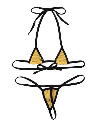 Damen Micro Bikini Set Glänzend BH Oberteil Mini G-String Badeanzug Tanga Dessous - Bild 88 von 131