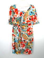 TRIUHUOLOGY Midi Ruched Dress Women Size 8 Multicolor Floral Paisley Stretch