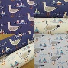 FRYETTS GULL Cotton Fabric - Curtains Cushions Upholstery Seaside Seagull design