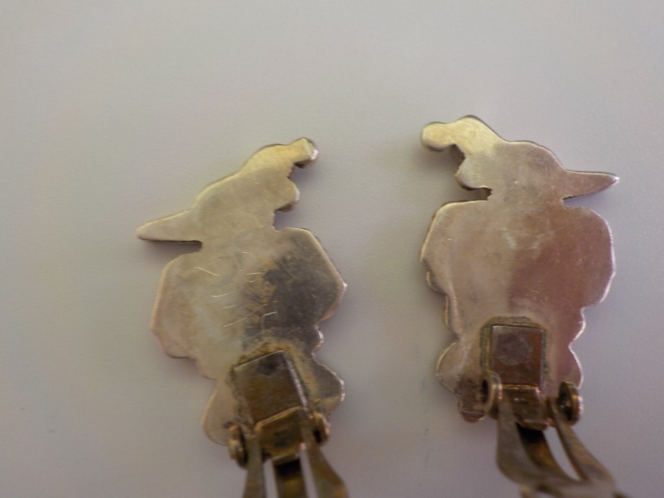 Native American Zuni Bird Clip On Earring 925 Small Oval Round Marked