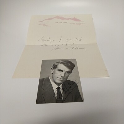 SIGNED Sir Edmond Hillary Photo + Letter from WIFE-Mountain Climber Mt. Everest