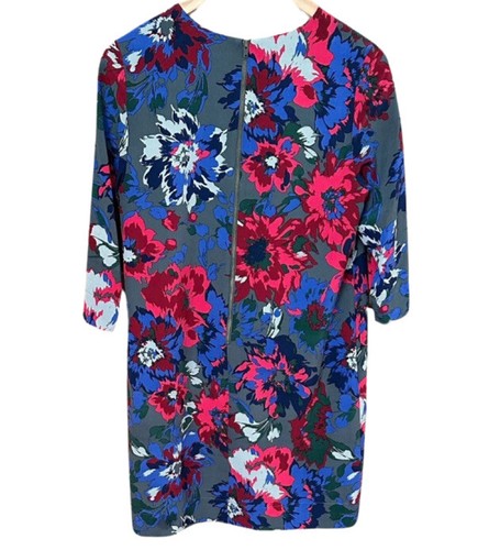 Vestido Vaina Gris Fossil 100% Seda Forrado Con Audaz Estampado Floral Multicolor 4 - Imagen 5 de 9
