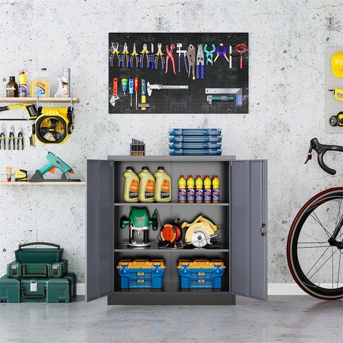 Locking Metal Storage Cabinet Garage Cabinet with Shelf and Door for Home Office - Picture 6 of 7