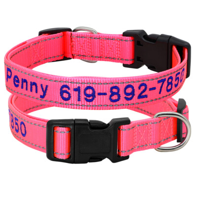 Embroidered Personalized Dog Collar Reflective Durable Nylon Custom Pet ID Name