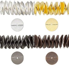 Lot of 10 Big 17mm x 3mm Wavy Rondelle Disc Beads Plated Over Brass Base Metal