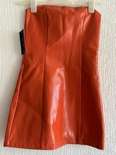 ORANGE STRAPLESS SHORT PU DRESS UK 6 EU 34 NA-KD BNWT SUMMER HOLIDAY PARTY GLAM