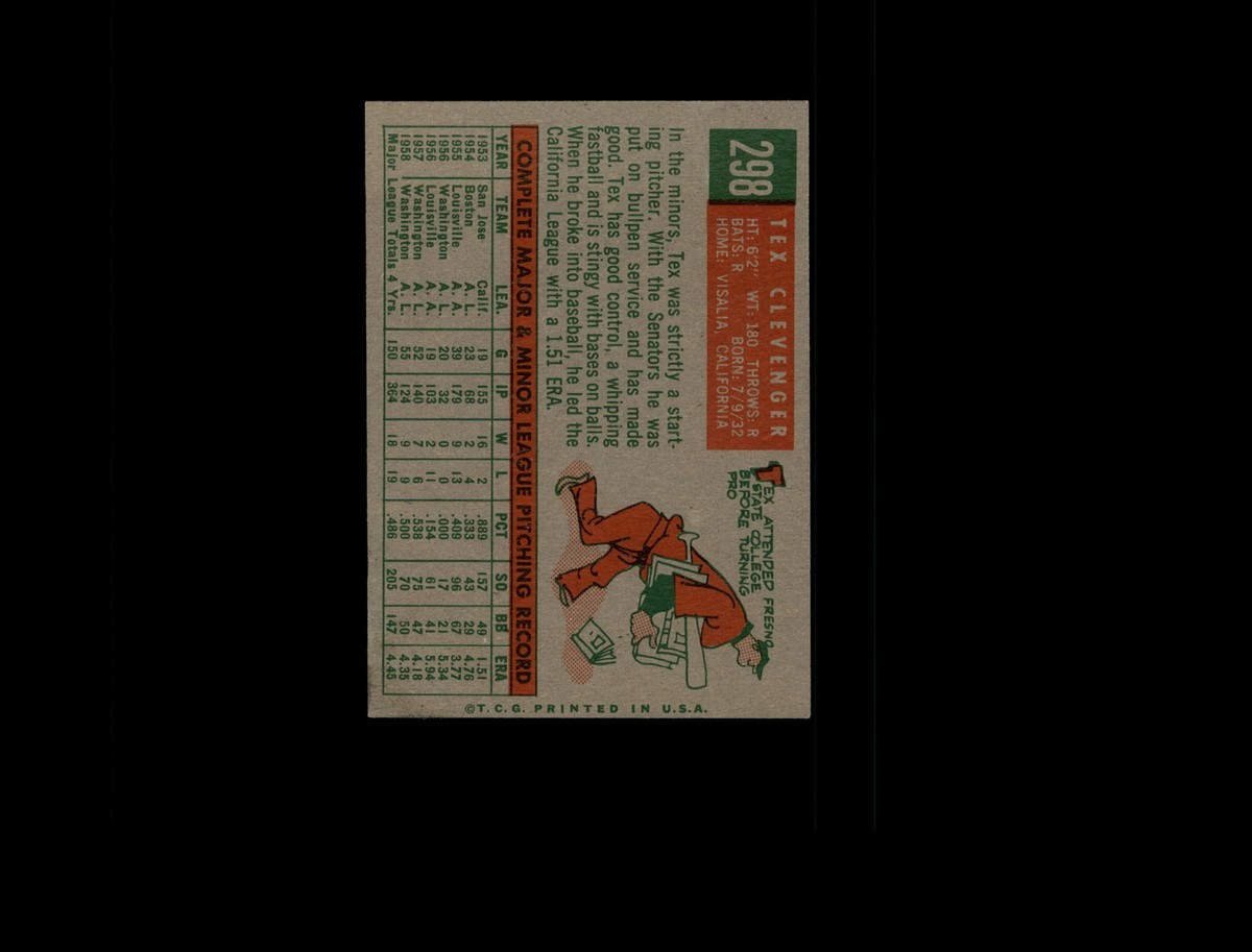 1959 Topps 298 Tex Clevenger EX-MT #D1,288879 | eBay