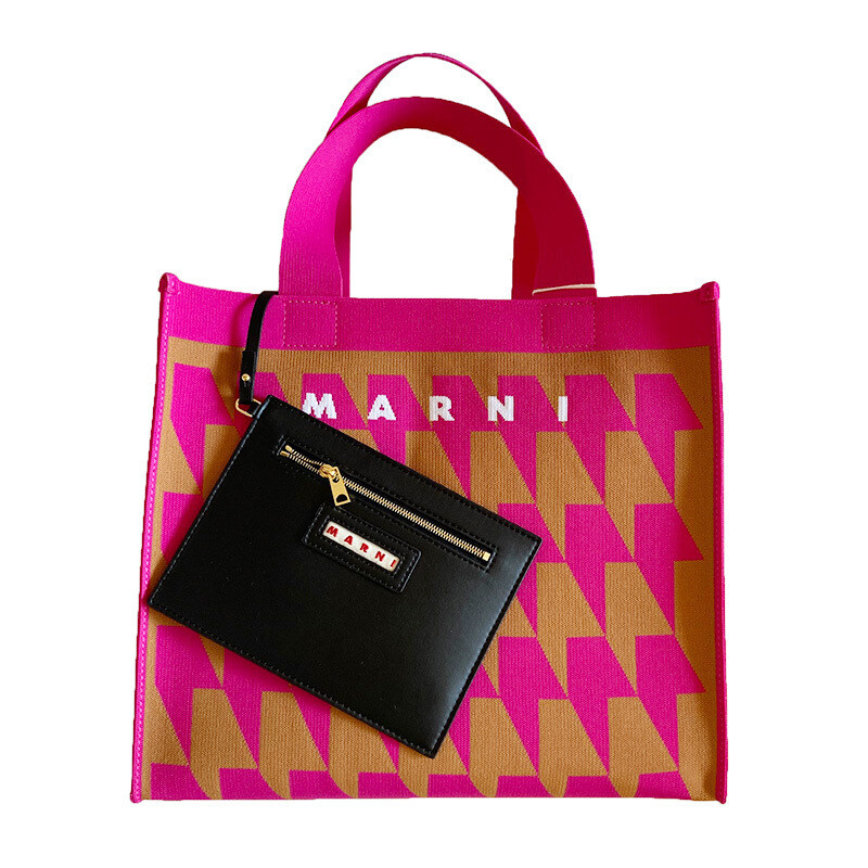 トートバッグ MARNI Two-tone fabric medium shopping bag MARNI Houndstooth Jacquard Medium Tote Bag 100% Polyester