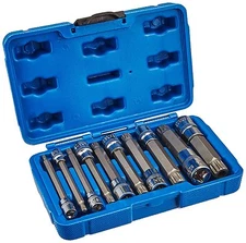 10pc XZN 12 Point MM Triple Square Spline Bit Socket Set Tamper Proof Long Reach
