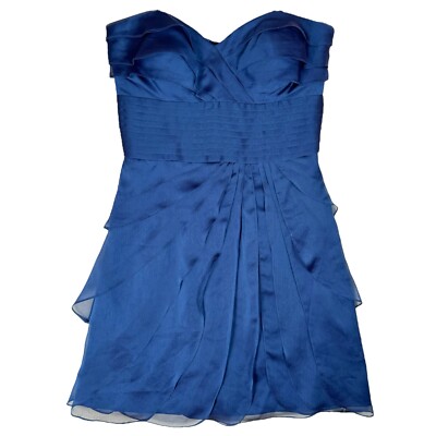 NEW Cache Blue Ruffled Mini Dress Size 0 Cocktail Prom Empire Strapless W/Straps