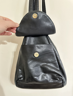 DELANE Canada Black Luxurious Leather Backpack Bag Purse 