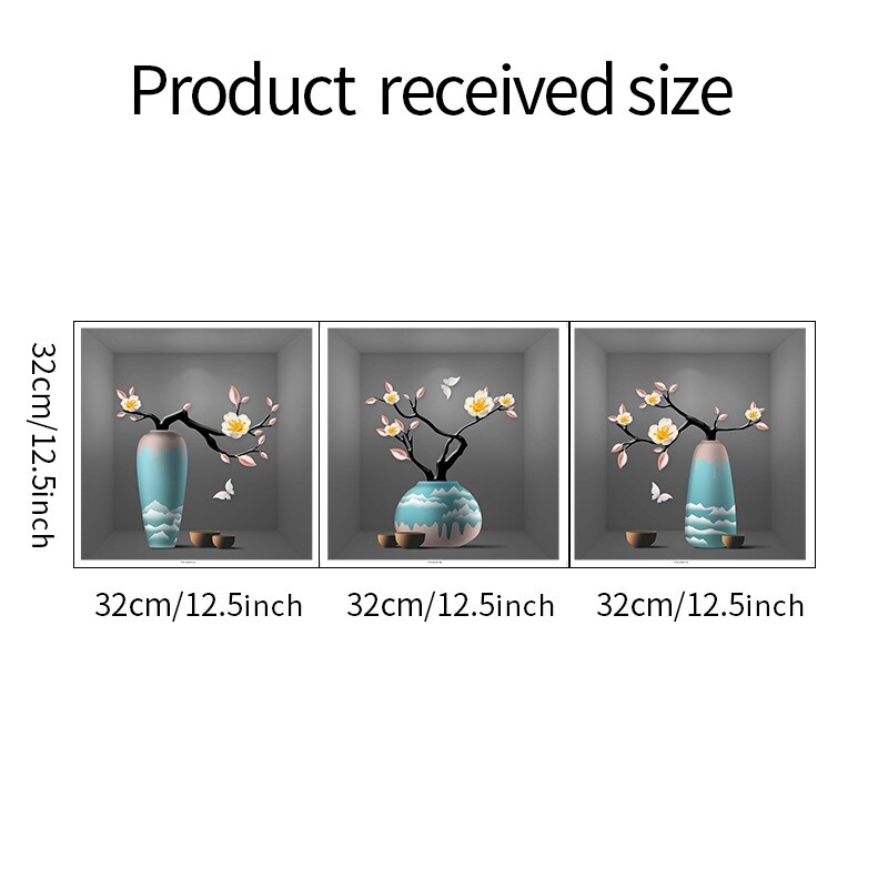 3 Pack 3D Green Plants Wall Stickers for Bedroom Living Room Kitchen