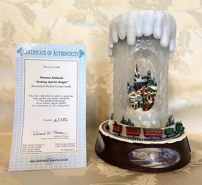THOMAS KINCADE ILLUMINATED MUSICAL CRYSTAL CANDLE NIB