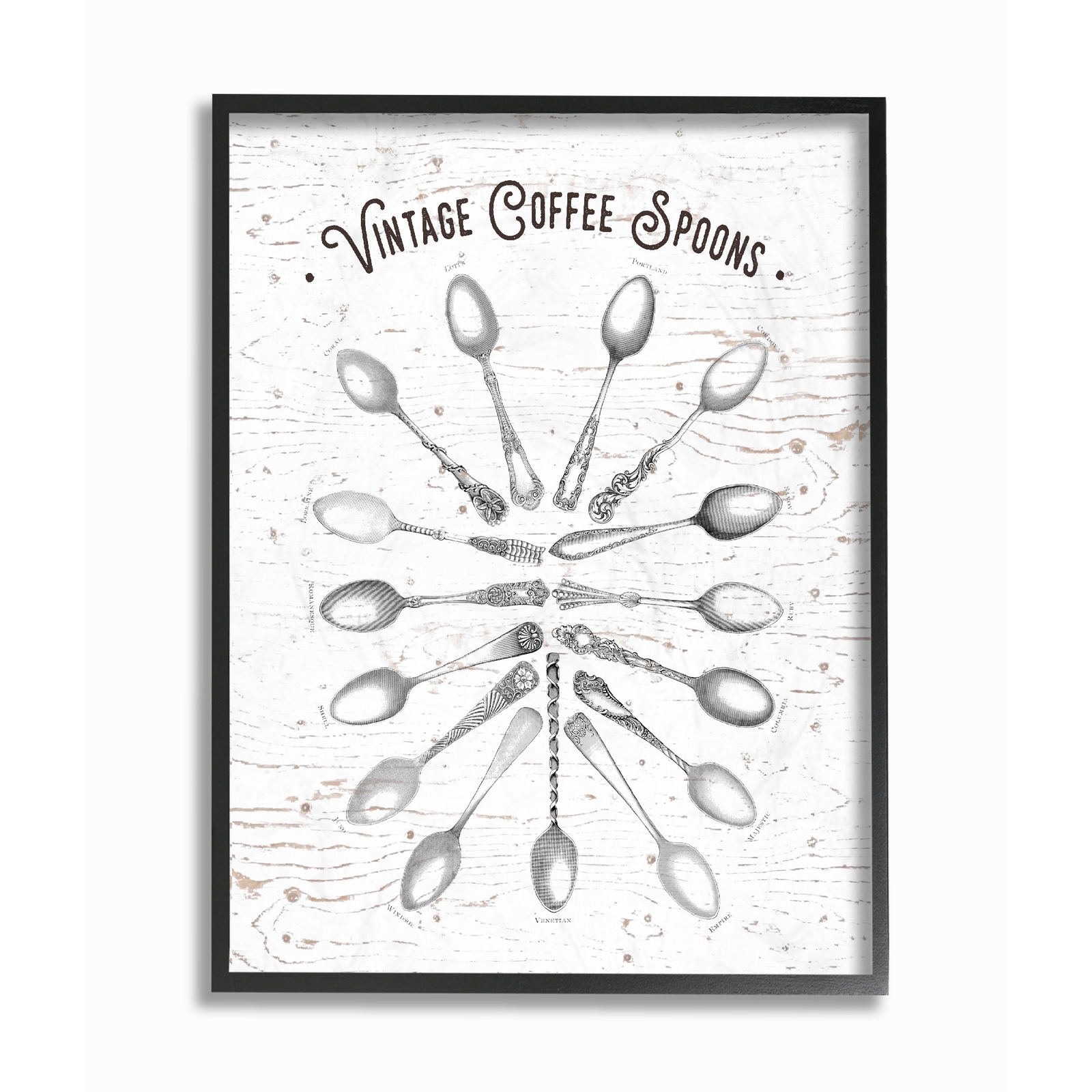 Vintage Coffee Spoons Illustration Framed Giclee Texturized