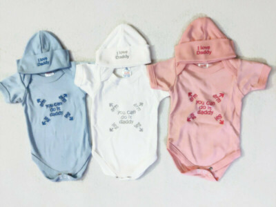 Schönes Baby Jungen Mädchen und Unisex You Can Do It Papa Arm Bein Weste Mütze Set  