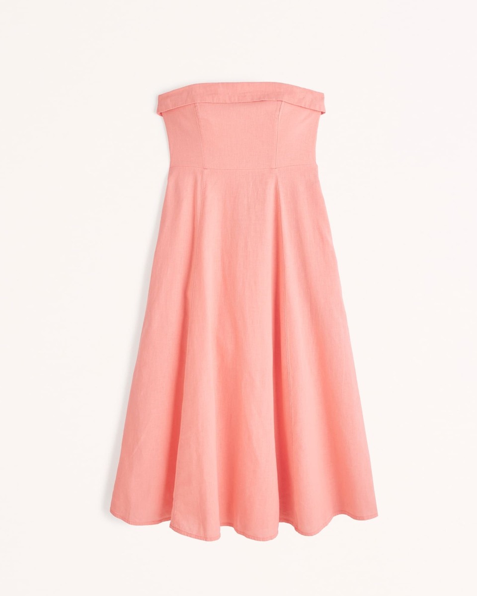 NWT Abercrombie & Fitch Strapless Linen-Blend Midi Dress in Coral, Size S  Petite | eBay