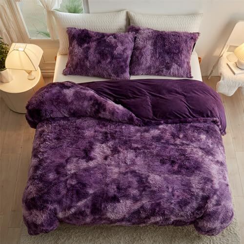 Lotus Karen Plush Shaggy Duvet Cover Set Queen Size Fluffy Velvet Faux
