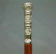 Solid Chrome Handle Pillar Brass Walking Wooden Shaft Stick Cane Vintage Style