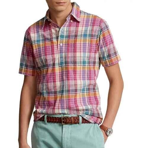 Polo Ralph Lauren men's Classic Fit Madras Poplin Popover Shirt - Large -rt $148