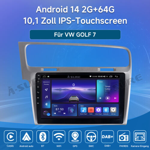 10.1" 64G Android 14 Autoradio CarPlay GPS Navi für VW Golf 7 VII MK7 2012-2017 - Bild 2 von 15