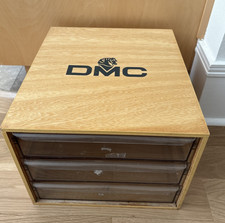 Vintage DMC Thread Floss Wooden Wood 3 Drawer Box Embroidery Storage