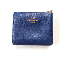 READ Coach C2862 Sport Blue Pebbled Leather Snap Card Case Wallet C Charm