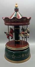 Vintage Wood Windup Musical Carousel Merry Go Round 4 Carved Horses 11  Tall