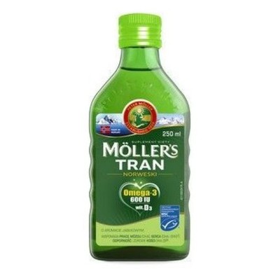 Mollers Norwegian Cod liver oil with apple flavor liquid, 250 ml