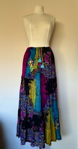 Tianello Patchwork Skirt Womens SZ S Hippie Boho Embroidered New Without Tag