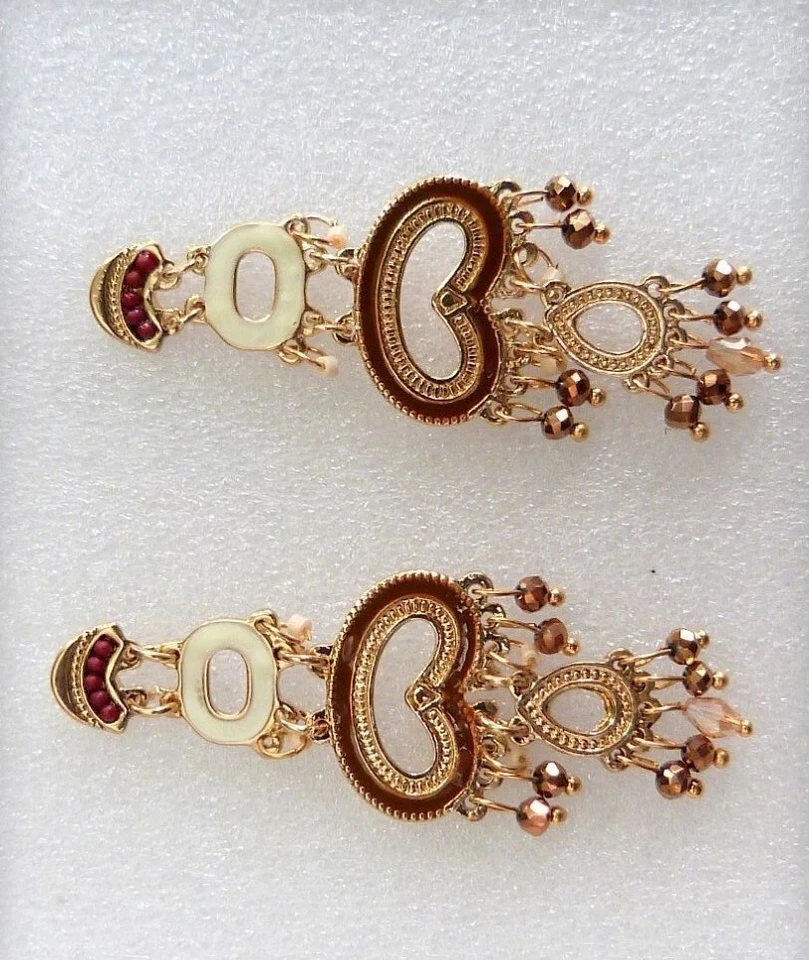 Orecchini Boho Bollywood Indiani Carini Perline Oro Bianco Marrone Smalto... - Immagine 2 di 2
