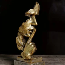 NEW Silence Shush Bronze Style Man Bust Abstract Resin Figurine Sculpture 10.4x4