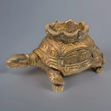 Turtle Candle Holder Planter Succulents Critter Bronze Gold Distressed 8.5" x 5"