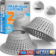 Bathtub Drain Hair Catcher 2 Pack Silicone Collapsible Drain Protector New