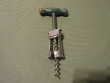 Vintage Green Wooden Handled Corkscrew And Bottle Opener