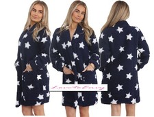 Ladies Sherpa Fleece Cardigan Open Front Fleece Jacket Cosy Winter Dressing Gown
