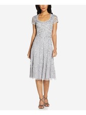 ADRIANNA PAPELL Womens Silver Cap Sleeve Formal Fit + Flare Dress 2