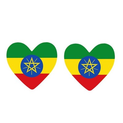 Äthiopien Flagge Herz temporäre Tattoos (2er Pack) ungiftig äthiopisches Team Körperkunst