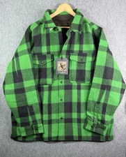 C.C. Filson Mackinaw Wool Jac Shirt Jacket Lined Acid Green & Black Plaid 2XL