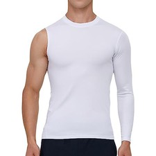 Men's Compression Shirts Single Arm Long Sleeve Basketball X-Large White-left