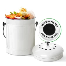 Countertop Compost Bin with Lid, White 1.5 Gallon Odorless Kitchen Compost Co...