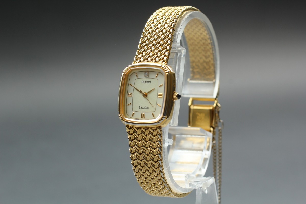 SEIKO Exceline 7321-6600 Gold 1P Diamond 20mm 1991 Qz Women's