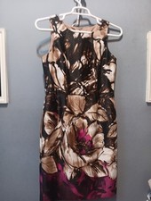 Evan Picone Dress Womens 10 Pink Beige Brown Party Pencil Below Knee Length