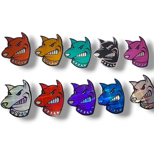 Complete Set 10 Vintage 90s Holographic Angry Dog Vending Machine Stickers - Image 1