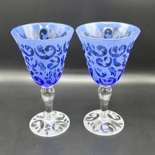 Scroll By Noble Excellence Cobalt Blue Wine Glasses Set Of 2