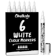 Chalkola White Chalk Markers Fine 6 Count Pack of 1 , - 1mm 6 Pack 