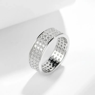 Dreireihiger Ewigkeitsring 1,8 kt Rundschliff Laborgefertigter Diamant Testpass VVS1/D